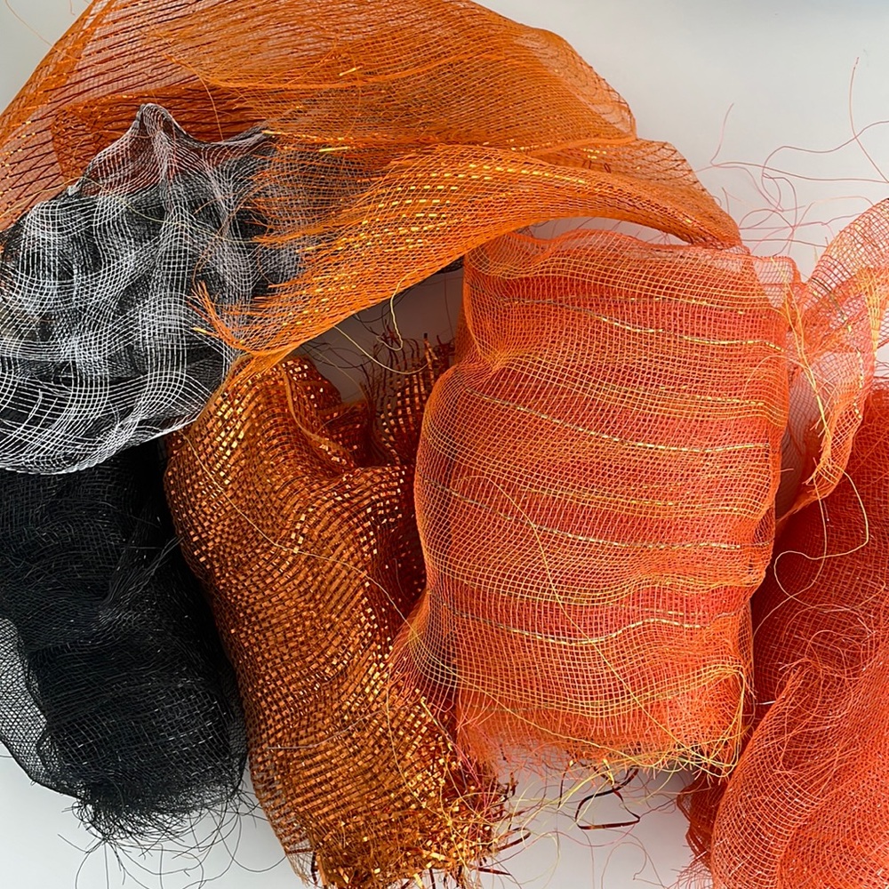 Hobby Lobby Deco Mesh Bundle - Halloween Craft Rolls - Black Orange White Plaid